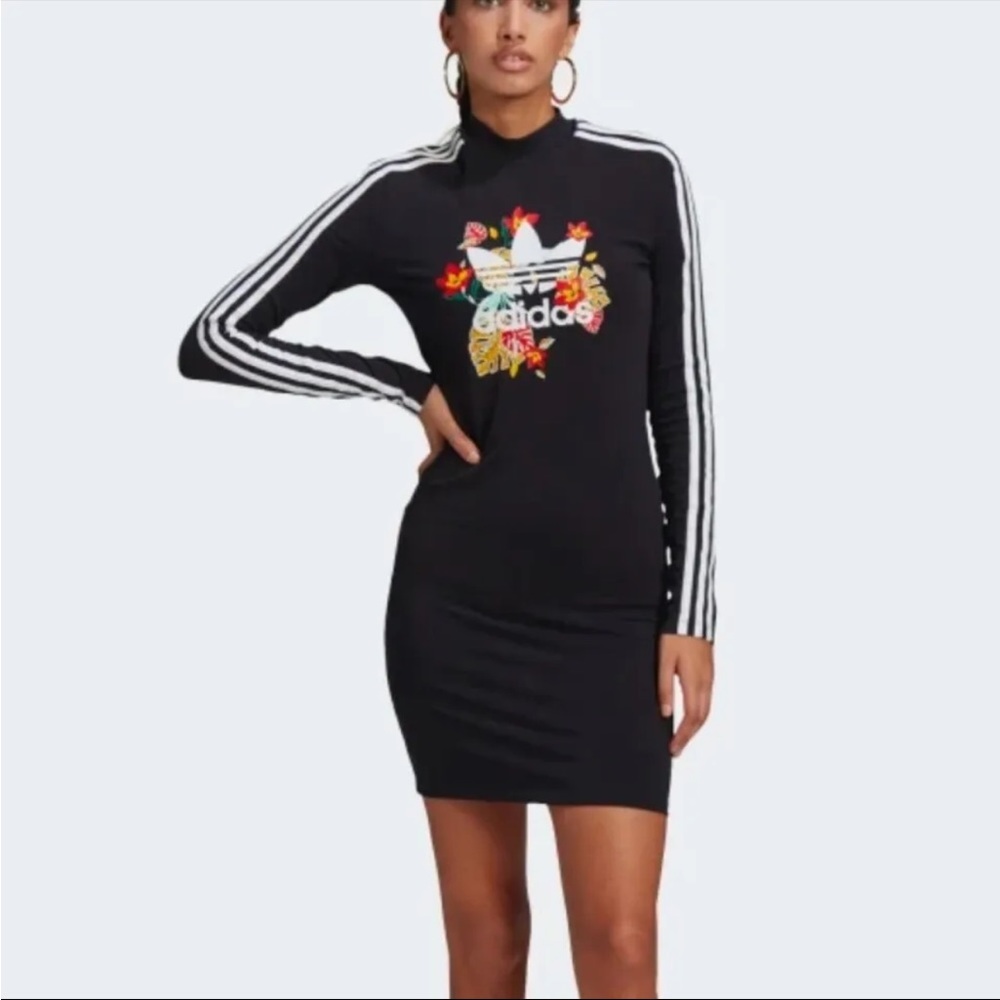 Adidas Black Mini Dress with Floral Logo